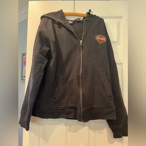 Harley Davidson Embroidered Shield Heavy Zip Up Hooded Sweatshirt Large
